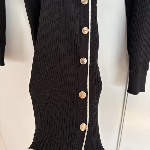 Self-Portrait Wrap Mini Dress Black Contrast Piping Ribbed Knit Chest Pockets - Picture 7 of 11